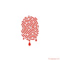 Crime. Logo. Isolated fingerprint with blood on white background